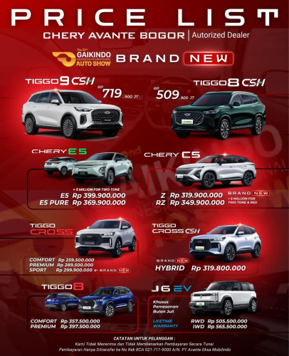 Pricelist Harga Chery parongpong 2025
